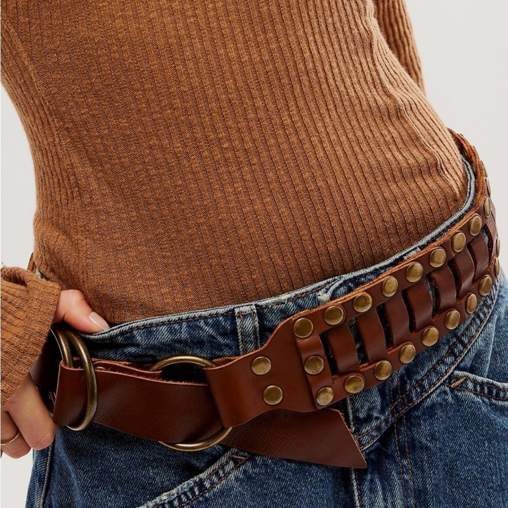 Free People Calgary Belt Brown Studded Belt S/M in Cognac or Black NEW